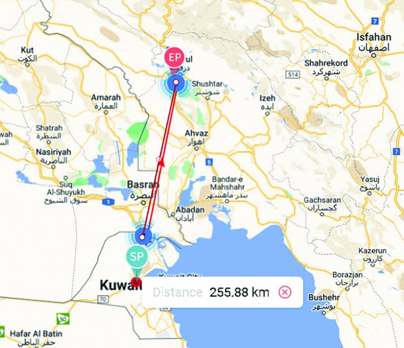 خط مسار الحمائم التي انطلقت من الكويت 