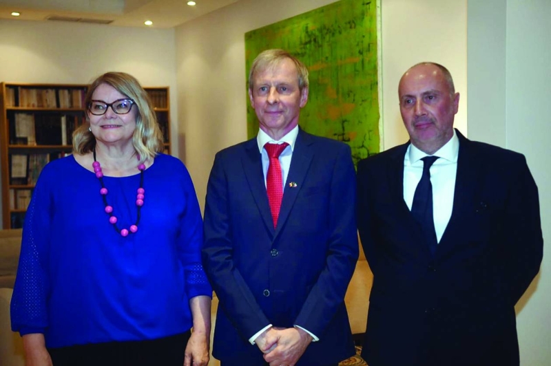 
سفراء بلجيكا وهنغاريا والاتحاد الأوروبي خلال الاحتفال 