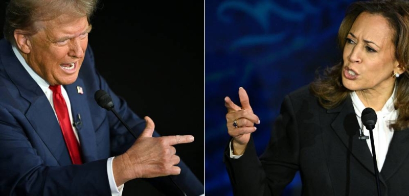 لغة الإشارة بين هاريس وترامب خلال مناظرة فيلادلفيا (أ ف ب)