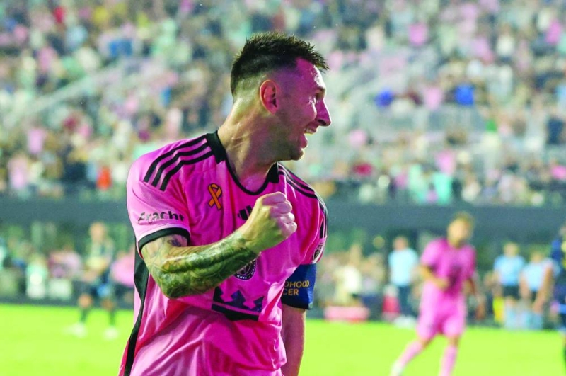 ميسي يحتفل بهدفه الأول على فيلادلفيا يونيون    	  (أ ف ب)