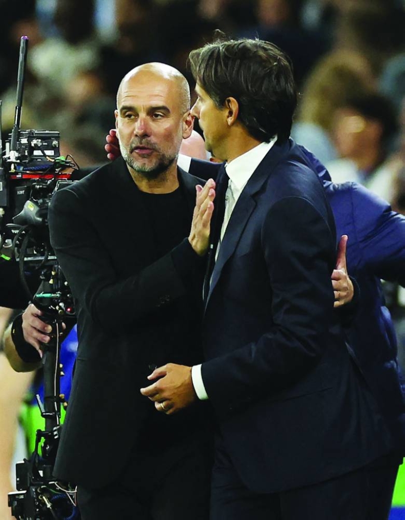 


غوارديولا وإينزاغي بعد مباراة «سيتي» و«إنتر»	(رويترز) 