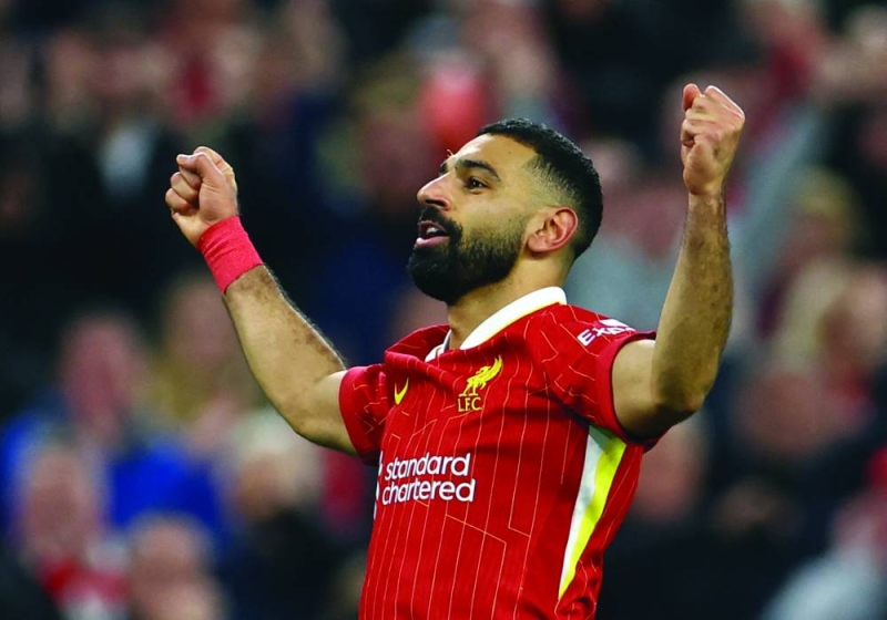 محمد صلاح محتفلاً بهدفه في مرمى برايتون (رويترز)
