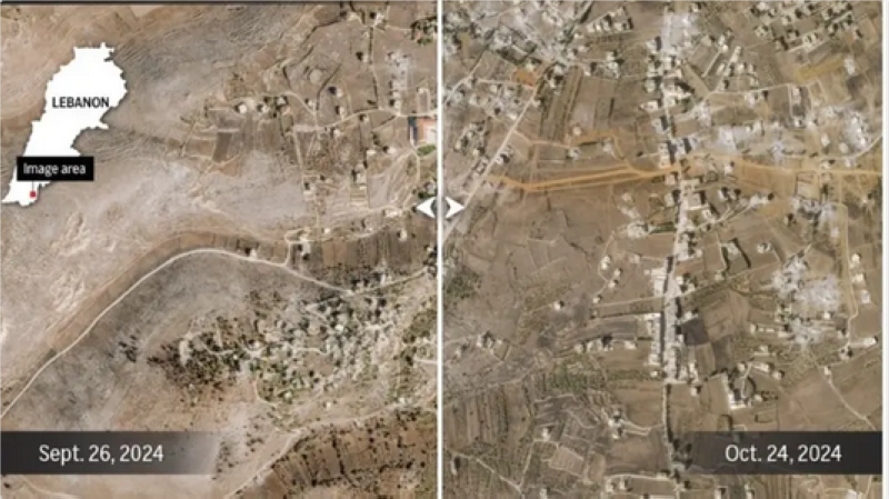صورة من الجو لبلدة محيبيب المنكوبة
