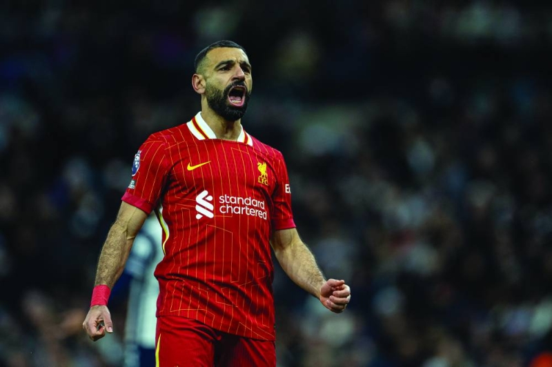 محمد صلاح محتفلاً بهدفه في مرمى توتنهام