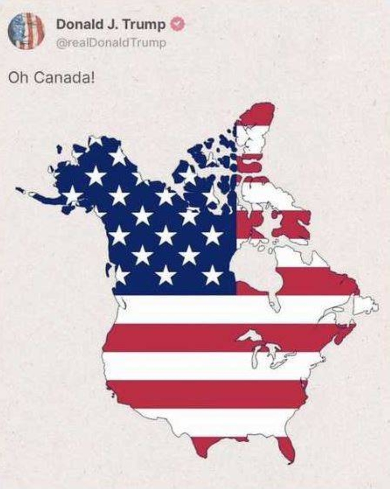  ترامب ينشر خريطة جديدة للولايات المتحدة تضم كندا 