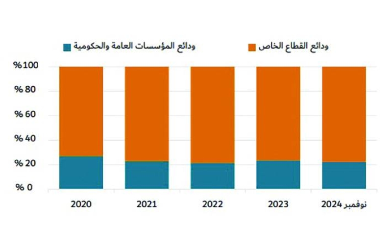 القطاع الخاص يهيمن على قاعدة الودائع المستقرة 