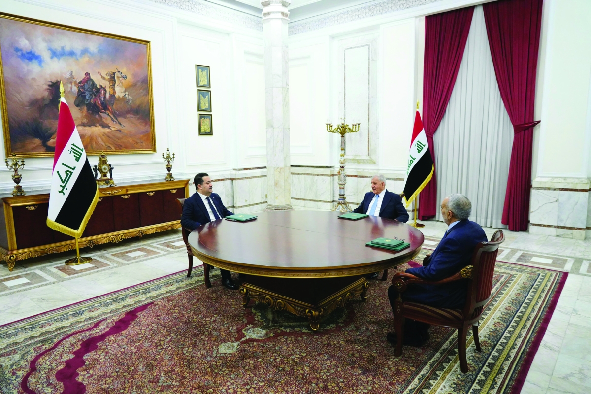 جانب من لقاء رؤساء الجمهورية والحكومة والبرلمان في العراق (وكالة الأنباء العراقية)
