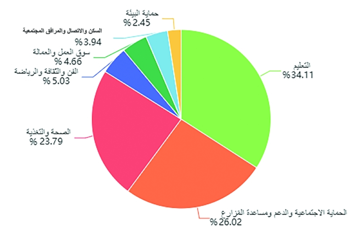  توزيع الإنفاق الاجتماعي على أبعاد المرصد السنوي 