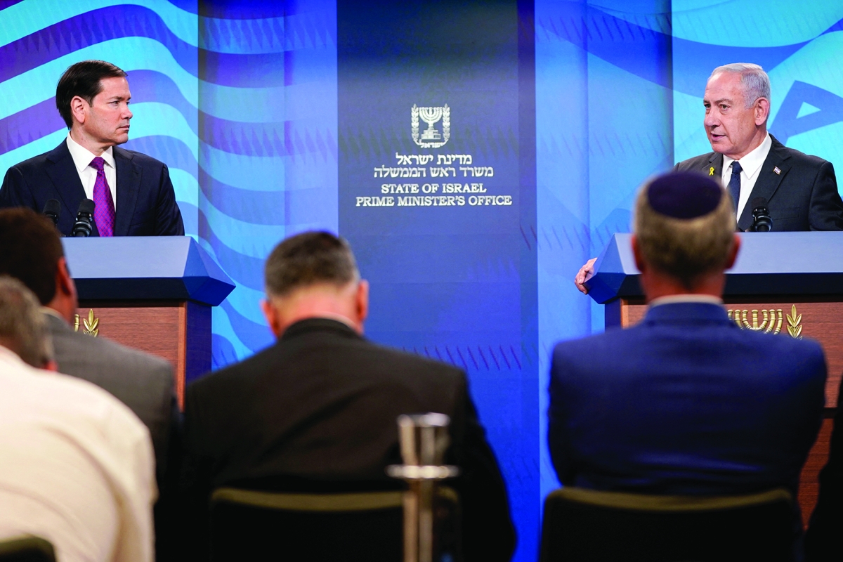  نتنياهو وروبيو خلال مؤتمر صحافي في القدس (رويترز)