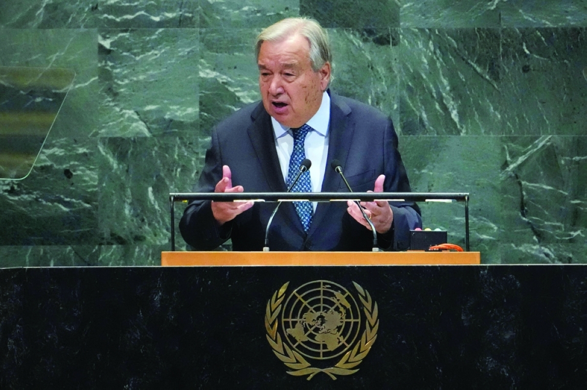 غوتيريش متحدثاً أمام الجمعية العامة في نيويورك (أ ف ب) 