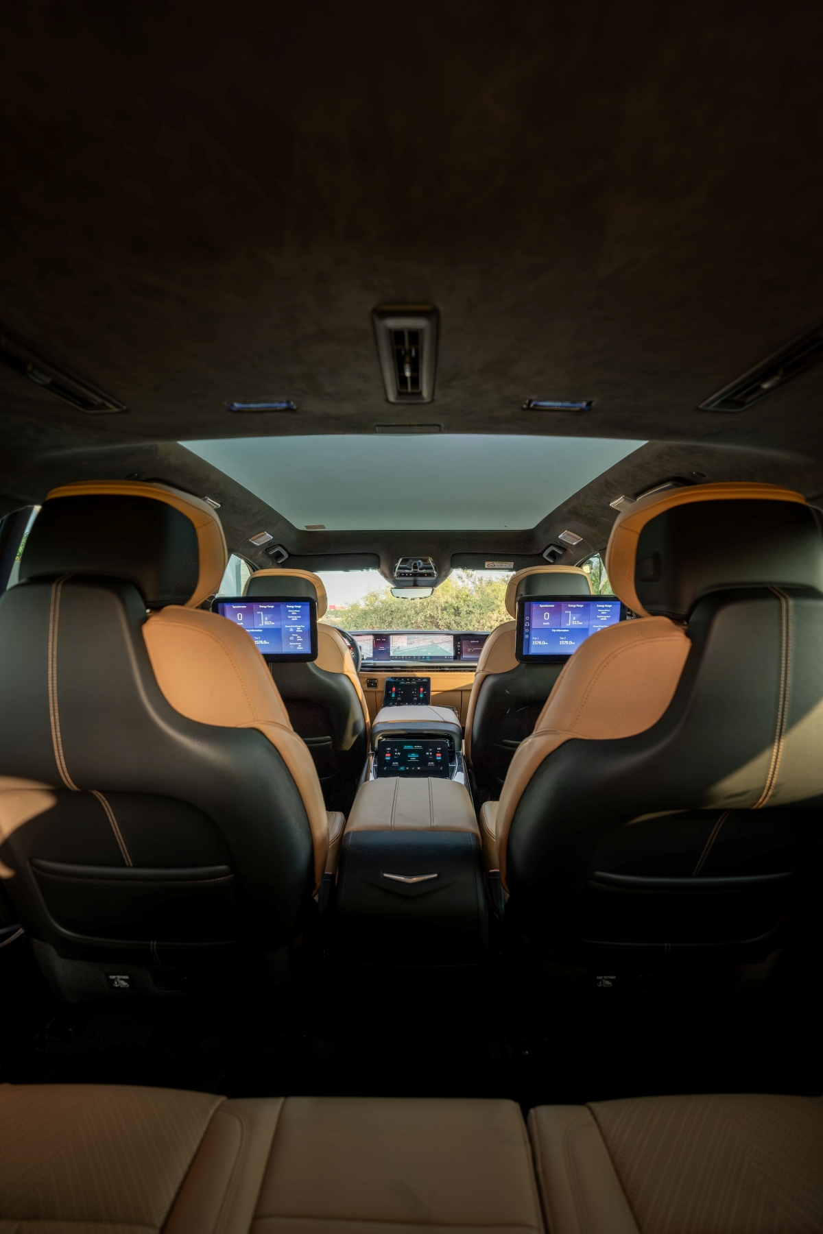 A rear seat view of the ESCALADE IQ