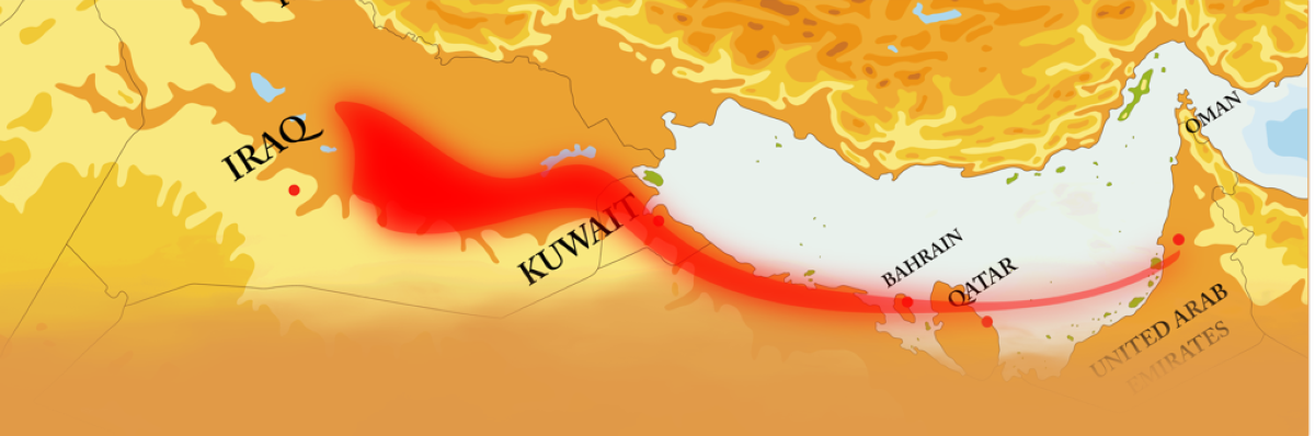 خريطة تبين مسار الغبار والأتربة 