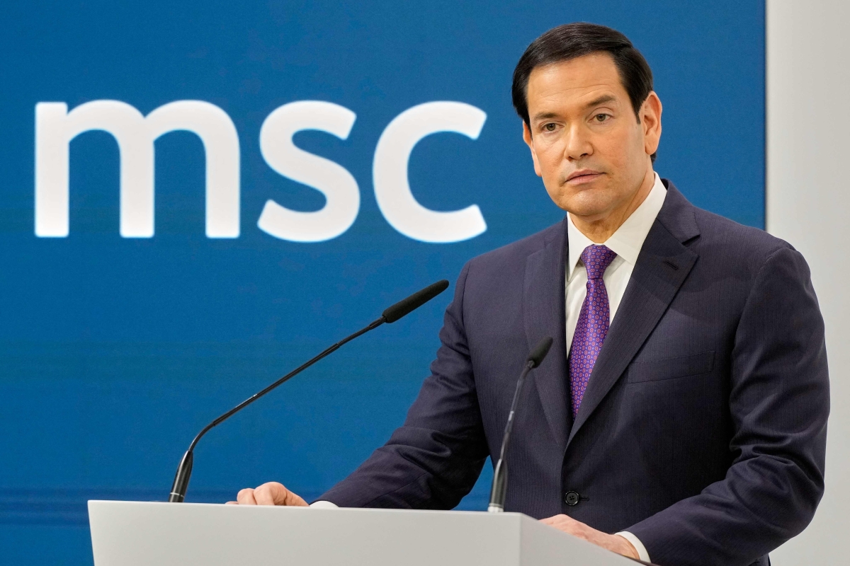 روبيو متحدثاً أمام مؤتمر ميونخ (أ ف ب)