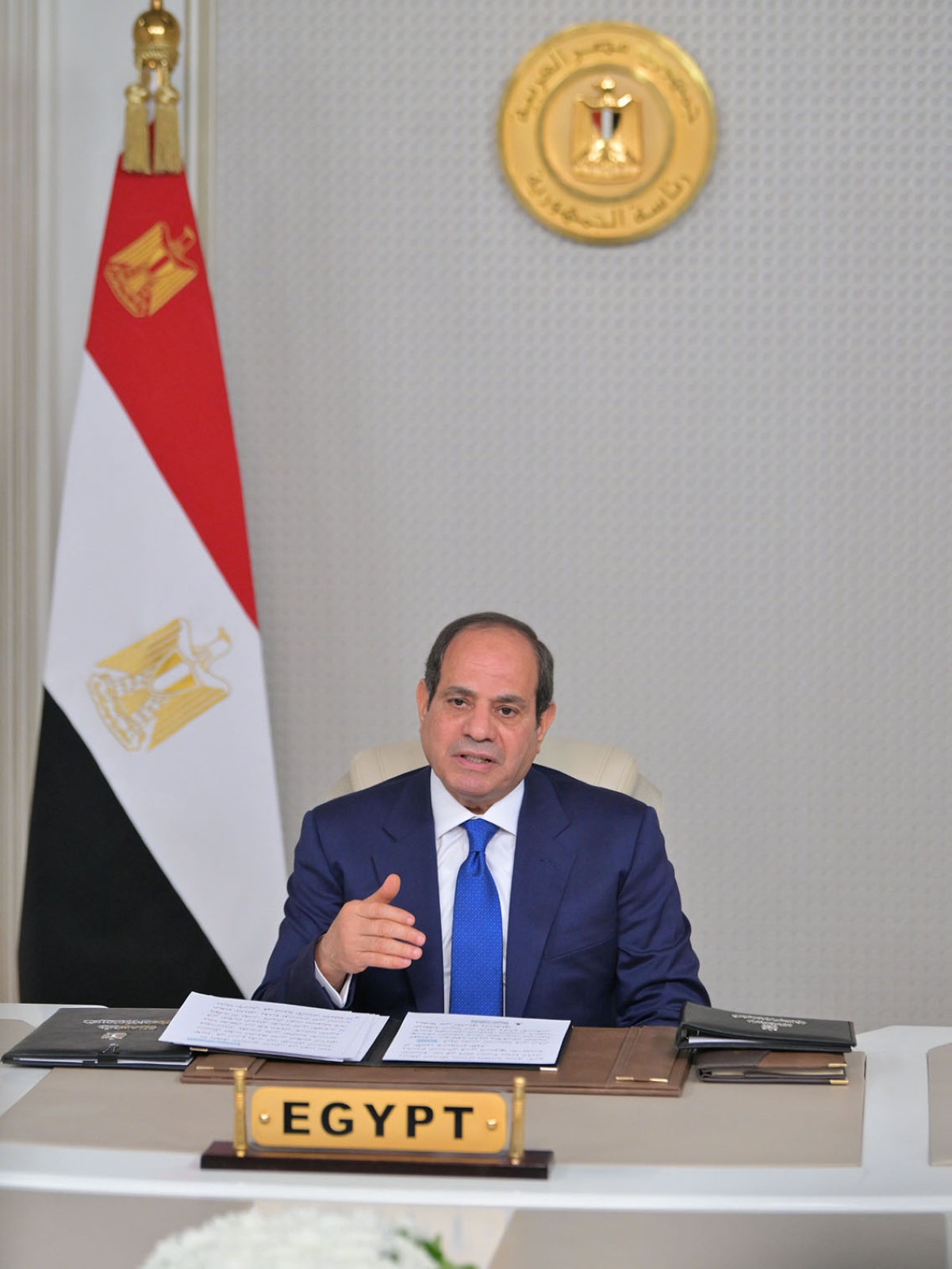 السيسي متحدثاً عبر «الفيديو كونفرانس»