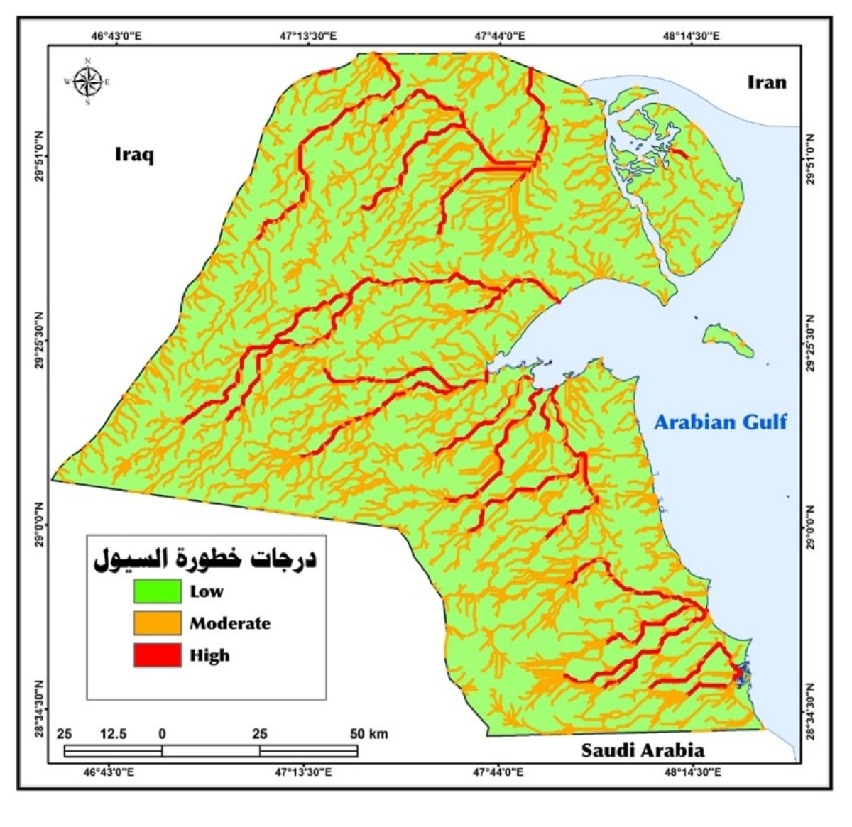 خريطة توضح درجة خطورة السيول