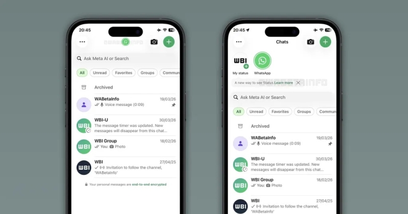 «واتساب» سينقل تحديثات الحالة إلى أعلى علامة تبويب المحادثات