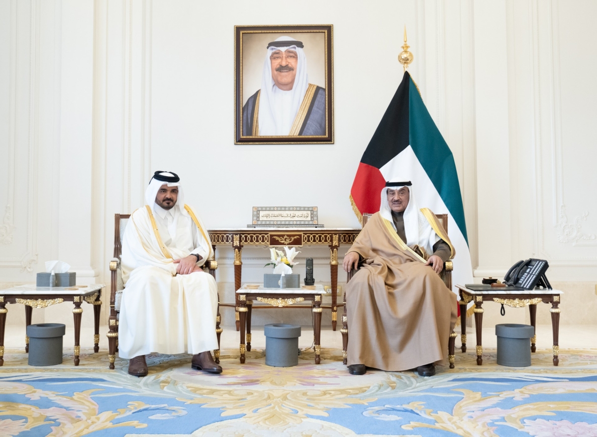 سمو ولي العهد الشيخ صباح خالد الحمد الصباح يستقبل الشيخ جوعان بن حمد آل ثاني رئيس المجلس الأولمبي الآسيوي رئيس اللجنة الأولمبية القطرية    