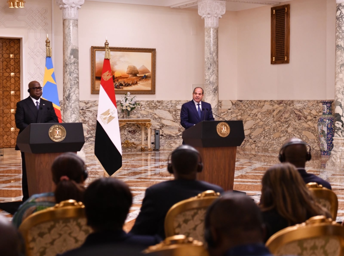 السيسي وتشيسيكيدي خلال مؤتمر صحافي مشترك
